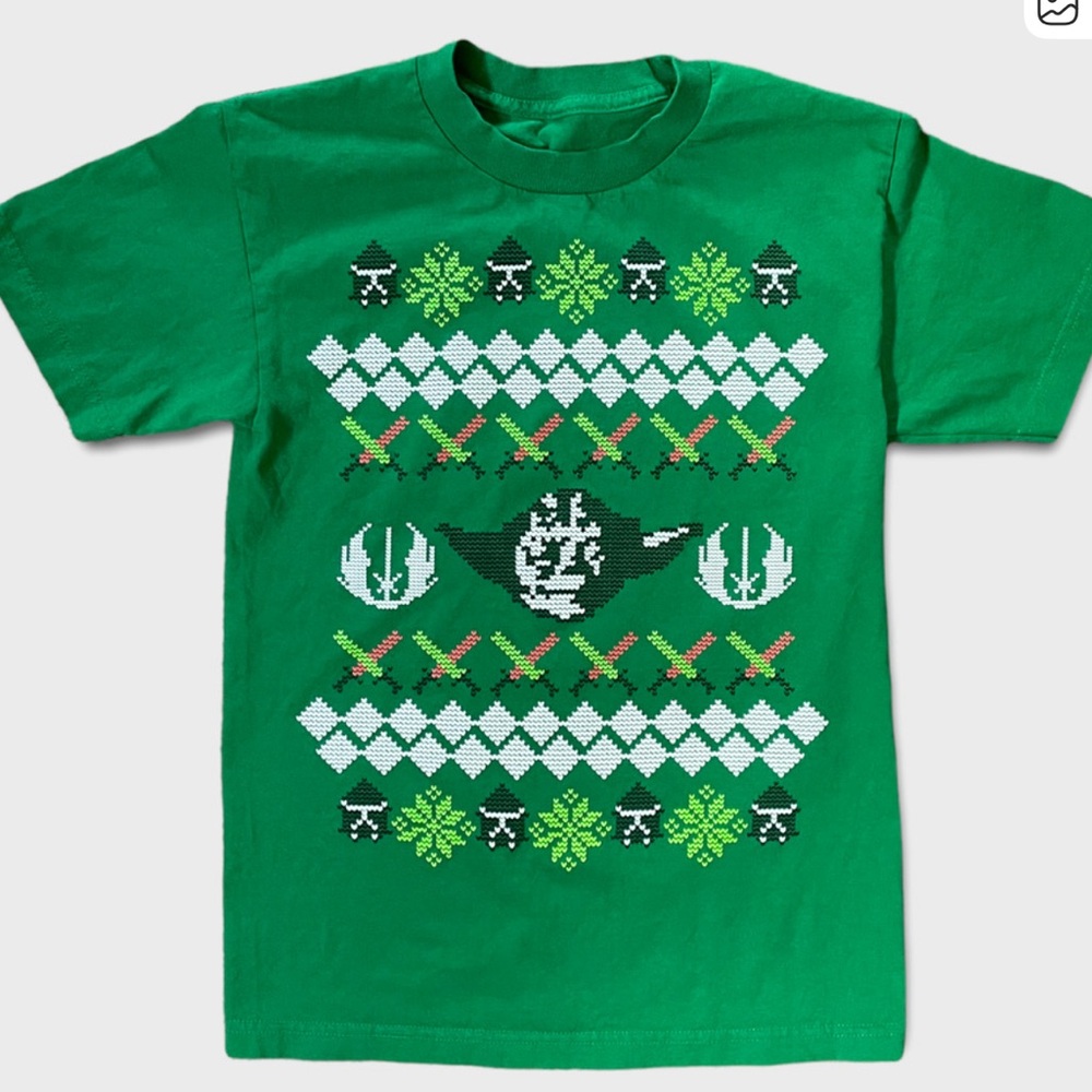 🔥 5/$25 NWT Star Wars Yoda Green Christmas Holiday Tee Shirt Adult Unisex Size L